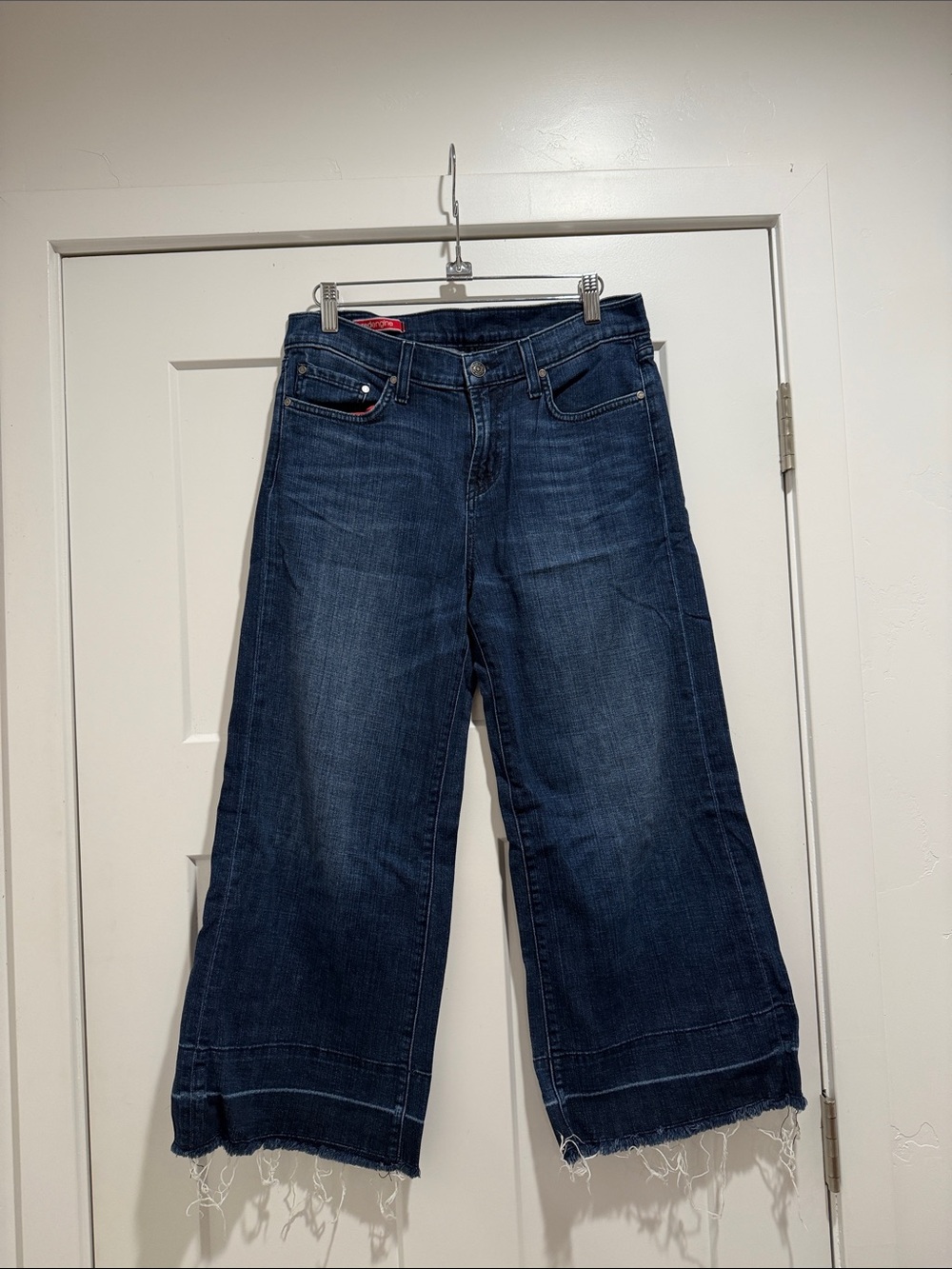 Red Engine Dark Blue Wide-Leg Jeans with Frayed Hem